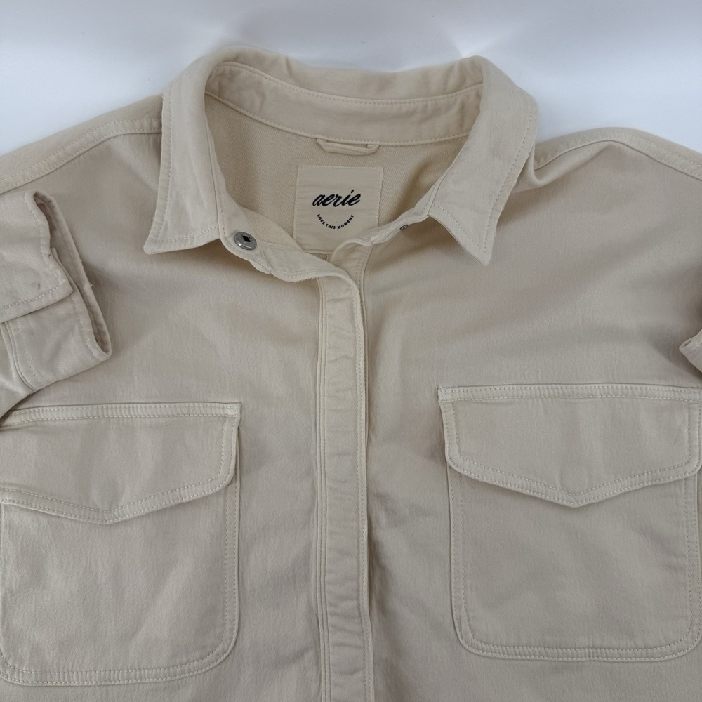 Aerie Me-Day Snap Button Down Oversized Vintage Vanilla Colored Long Sleeve XL